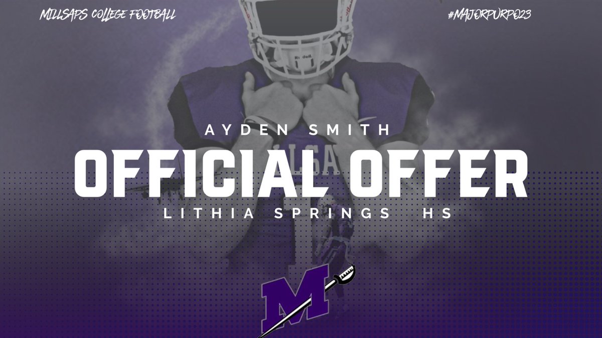 AydenSmith (@smith_ayden11) on Twitter photo After a great conversation with <a href="/Coach_D_Rose/">Derek Rose</a> I am blessed to receive an offer from <a href="/MajorsFootball/">Millsaps Football</a>🟣⚪️!! <a href="/LithiaF/">Lithia Springs Football</a> <a href="/coreyjarvis15/">corey jarvis</a> <a href="/marcus07/">Marcus Smith</a> @Showtime_Iam <a href="/bradthetruth/">Bradley Mason</a> After a great conversation with <a href="/Coach_D_Rose/">Derek Rose</a> I am blessed to receive an offer from <a href="/MajorsFootball/">Millsaps Football</a>🟣⚪️!! <a href="/LithiaF/">Lithia Springs Football</a> <a href="/coreyjarvis15/">corey jarvis</a> <a href="/marcus07/">Marcus Smith</a> @Showtime_Iam <a href="/bradthetruth/">Bradley Mason</a>