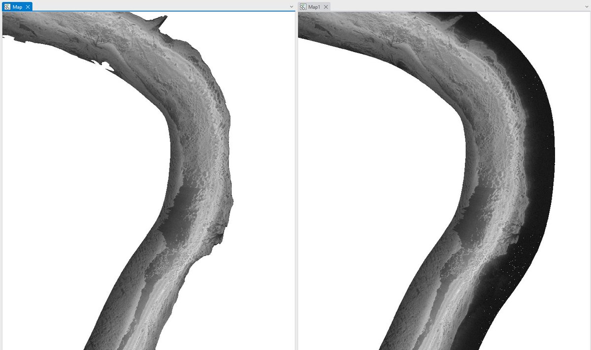 Shadows caused by #River banks removed on rectified mosaic w/ #PINGMapper! Results will improve w/ future models. Avail now on the dev branch!

github.com/CameronBodine/…