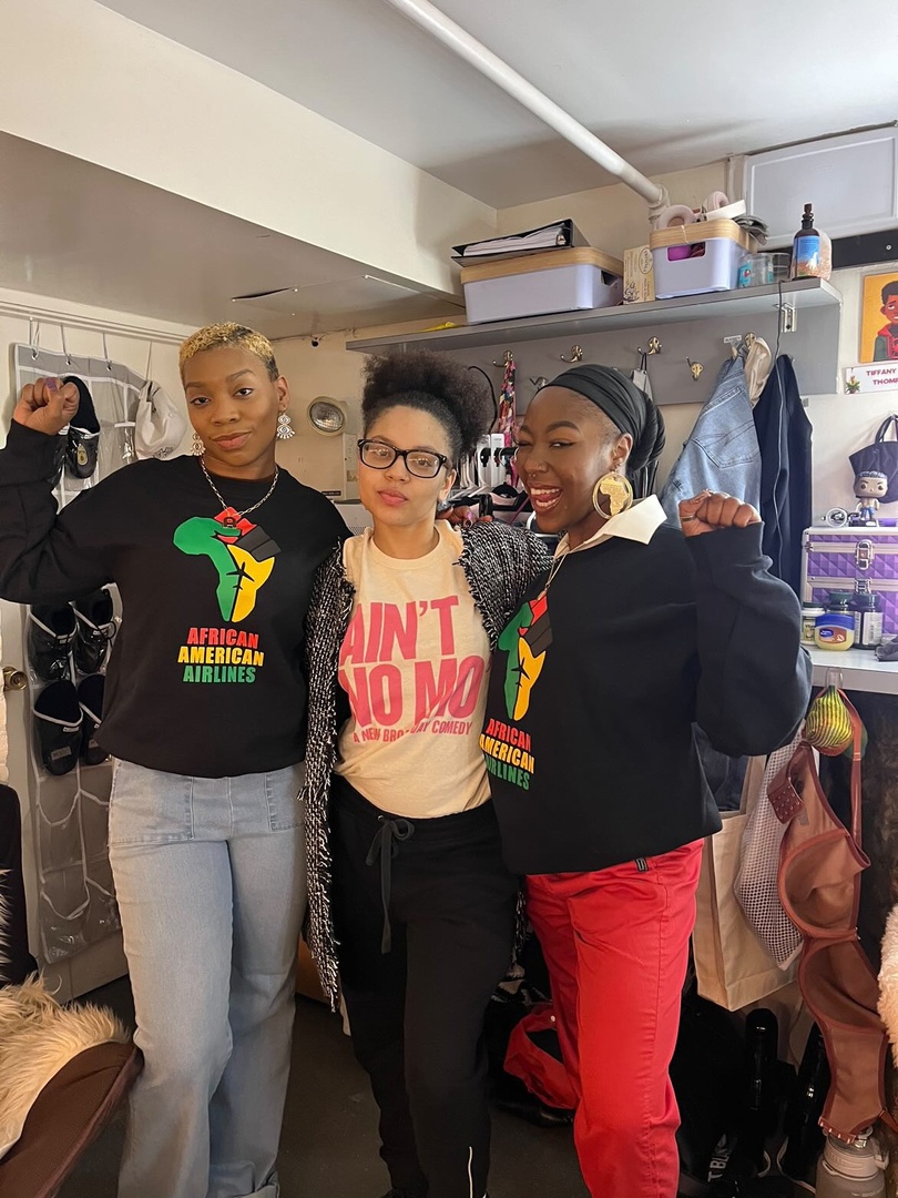 littleshopnyc's tweet photo. Shows supporting shows! 🤩 The cast of #LittleShopNYC loves Ain't No Mo' Broadway and we're saddened by its unfortunate premature closing. 

To "sow" the love and stand in solidarity, our team sported Ain't No Mo' shirts made by Broadway's First Black owned merch shop, merch. https://t.co/cPhbgvcsvY