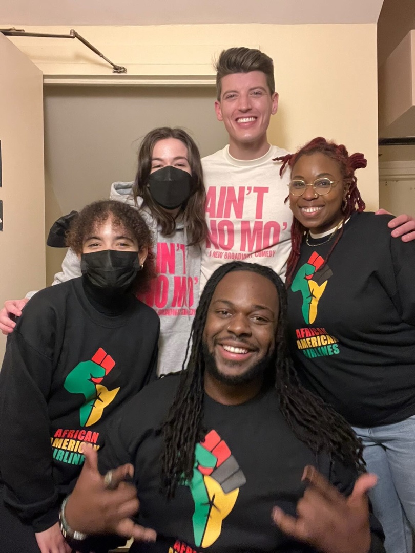 littleshopnyc's tweet photo. Shows supporting shows! 🤩 The cast of #LittleShopNYC loves Ain't No Mo' Broadway and we're saddened by its unfortunate premature closing. 

To "sow" the love and stand in solidarity, our team sported Ain't No Mo' shirts made by Broadway's First Black owned merch shop, merch. https://t.co/cPhbgvcsvY