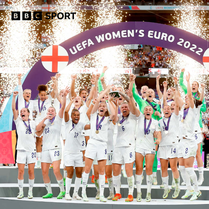 BBCSport's tweet photo. 🏆 Team of the Year - England Lionesses 
🏆 Coach of the Year - Sarina Wiegman
🏆 Sports Personality of the Year - Beth Mead

It was a women's football hat-trick at the #SPOTY awards! ⚽⚽⚽

Read all about it here 📖 👇 

#BBCSPOTY