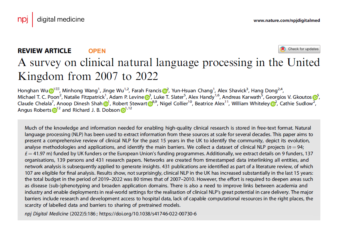 A survey on clinical natural language processing in the United
