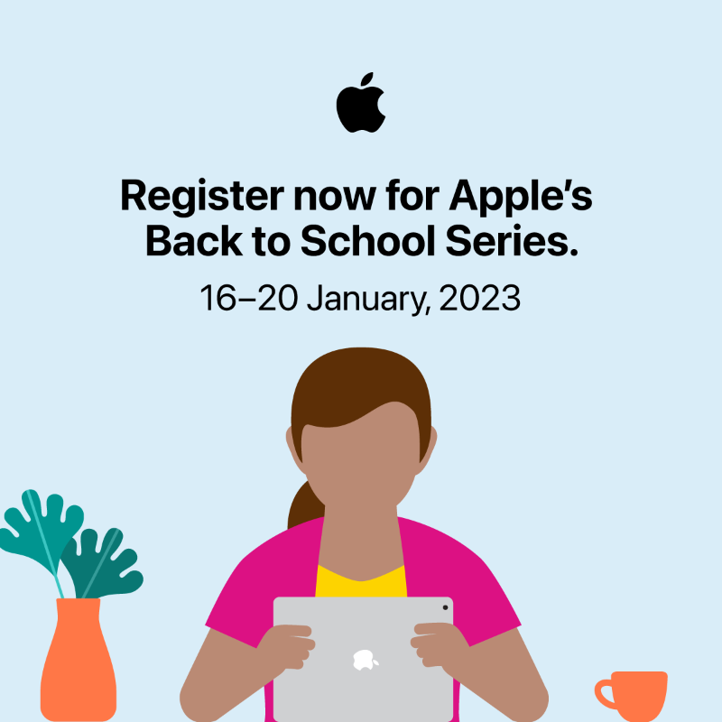AppleEDU's tweet photo. Register now for Apple’s Back to School Learning Series and get practical tools and tips to kick-start the new year. You'll learn fun, new ways to inspire your students, transform your classroom and make any lesson more engaging with Apple technology.