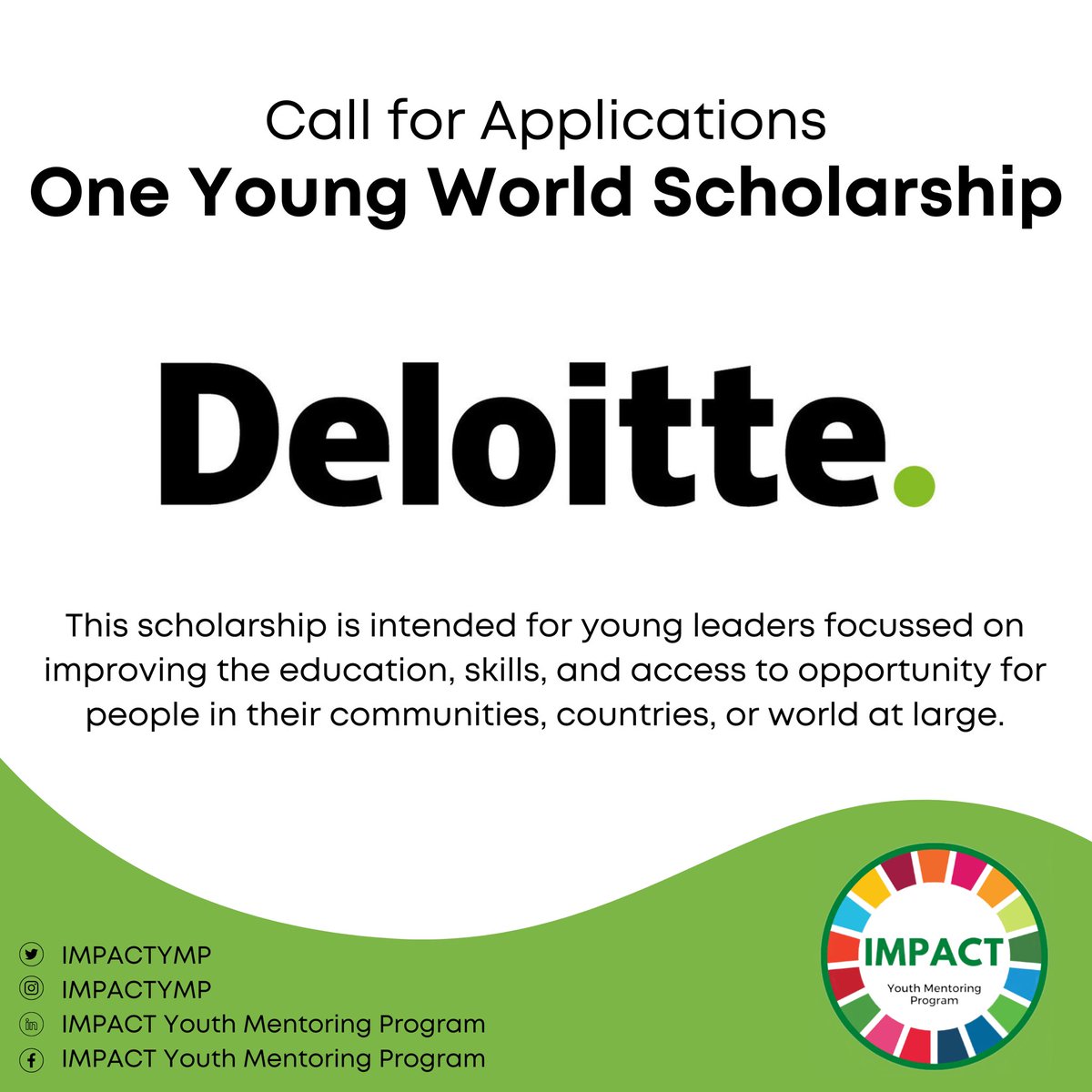 ImpactYMP's tweet photo. Call for applications: Deloitte @OneYoungWorld Education Scholarship📢

The @Deloitte Scholarship enables outstanding young #climate &amp; #education leaders to attend the #OneYoungWorld Summit in Belfast, United Kingdom, on 2 – 5 October 2023.🇬🇧

Apply here: https://t.co/yQ24ffRUod https://t.co/hMmsY9ydf0