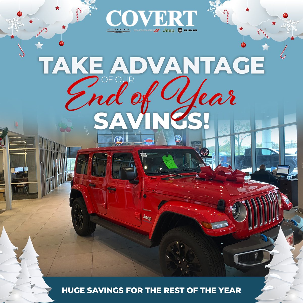 covertdodge's tweet photo. Come in and take advantage of our End of Year Savings until the end of the year on new and preowned vehicles! Find your dream Chrysler, Dodge, Jeep or Ram today and make the New Year spectacular!

#CovertCDJR #Covert #Chrysler #Dodge #Jeep #Ram #ATX #holidayshopping https://t.co/N64lEhfhrK