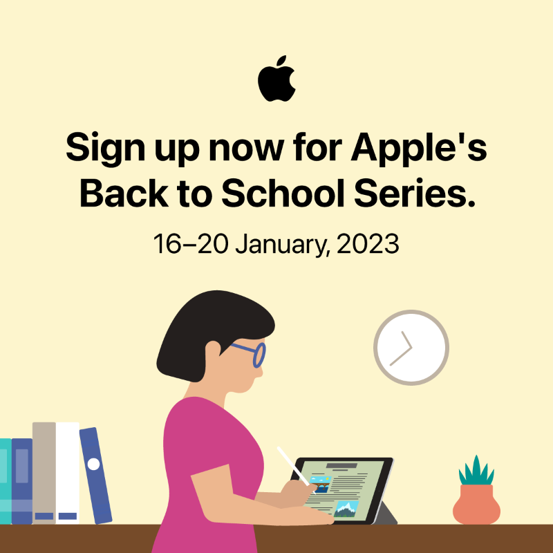 AppleEDU's tweet photo. Sign up for Apple's Back to School Learning Series and build skills to enhance your lessons and transform your classroom with Apple technology. From quick tips to hands-on tutorials, you'll discover fun ways to engage students, ignite creativity and spark learning in new ways.