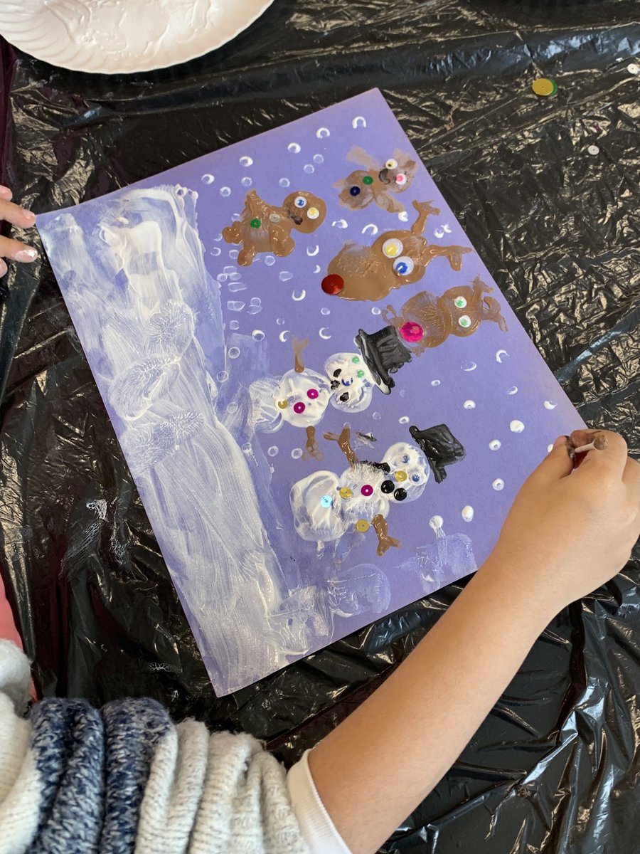 MrsHolley_'s tweet photo. Painting with jumbo marshmallows and Q-tips!! We LOVE our kindergarten buddies. My students had the extra responsibility of making sure marshmallows weren’t eaten… It was a success 😅☃️ @SACTVDSB #wintercraft #marshmallowstamps #buddies https://t.co/XmUVJ64SEA