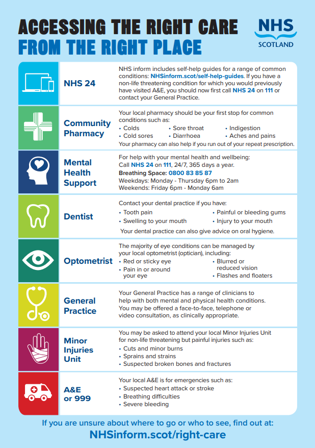 NHSaaa's tweet photo. Our Emergency Departments are experiencing high demand at this time.

Please consider the best care for your condition.

🔹Self Care
🔹Pharmacist
🔹Dentist
🔹Your local optician
🔹NHS 24 on 111
🔹Minor injuries unit
🔹https://t.co/f1msjMlCKP
🔹GP Practice https://t.co/h9MEANK1xZ