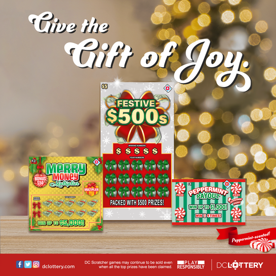 DCLottery's tweet photo. Give the gift of joy this holiday season. Play Peppermint Payout, Festive $500s and Merry Money Multiplier at your nearest DC Lottery retailer. #ItsFunToPlay 

Find your local retailer: https://t.co/MW4YFttsfq https://t.co/ihQ3tmZMea