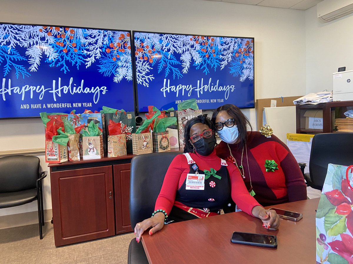 When the MedSurg DON and ICU DON are best friends at work and their teams follow their leads and celebrate the holidays together as one big happy work family reflecting on 2022 as we are all being appreciated and thanked. #uglysweater🥰@AishaD_Miller @AshleyMattia3 @ErnestoPMir