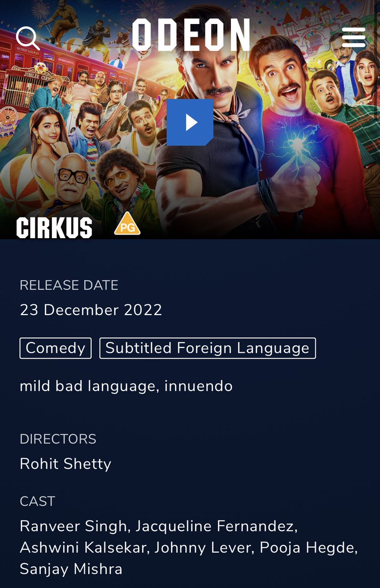RanveeriansFC's tweet photo. #2DaysToCirkus hits a cinema near you! It’s going to be a Happy Christmas indeed! Go with your families and enjoy! 🎪🥰
UK fans for Odeon cinemas click on the link below and book your tickets!
Change your location accordingly: https://t.co/XTWtT1HcGP https://t.co/AeLM6PCbh8