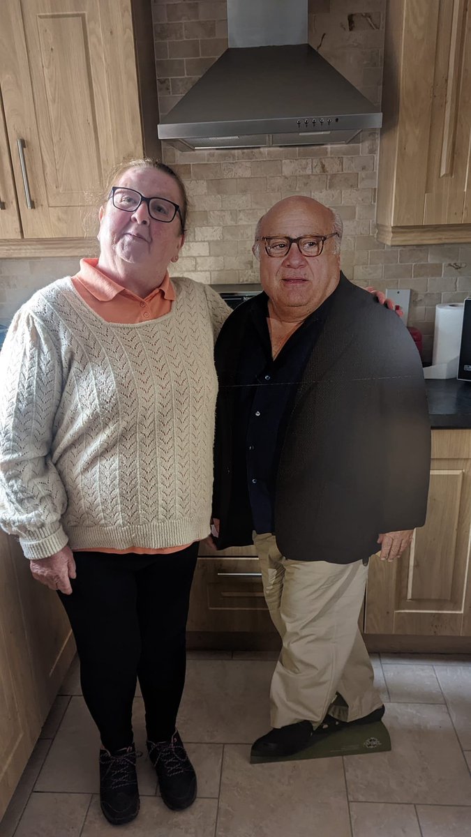 junkieinc's tweet photo. My son loves Danny DeVito so we got him the life size cutout.  My Mum wanted the meet n greet.  @DannyDeVito meet Granny DeVito https://t.co/seeaNSA3Cb
