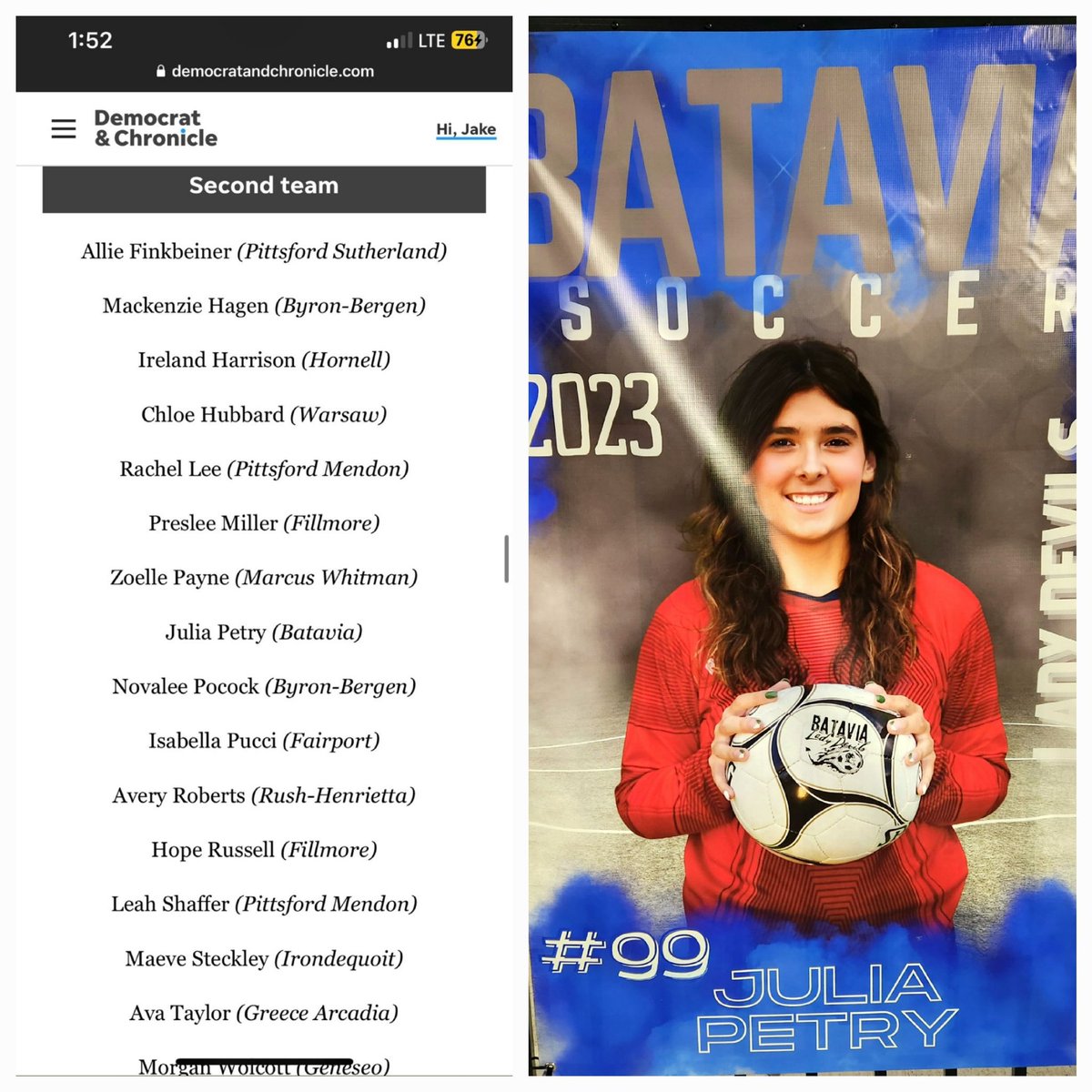 Petry310's tweet photo. Not only a football star. For Soccer @_Juliap_05 received All Greater Rochester 2nd Team Honors https://t.co/lDwH0inOeF