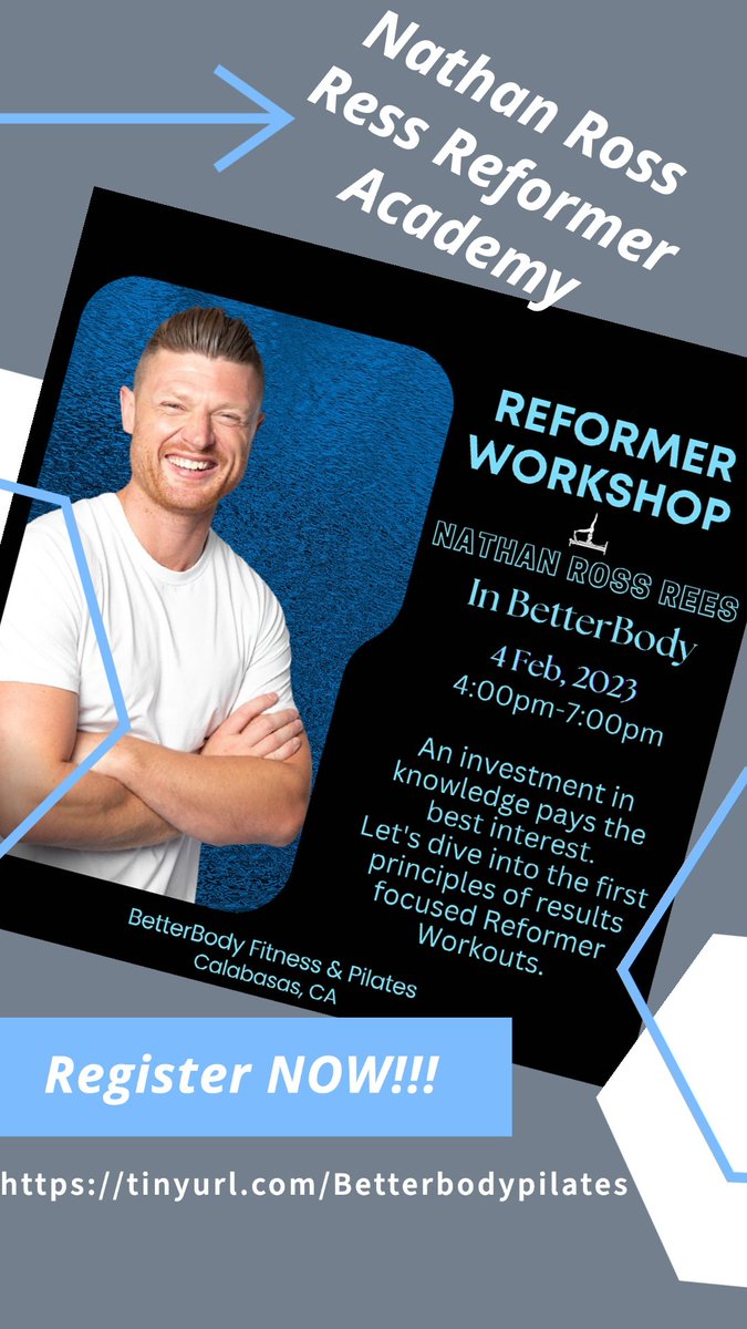 Nathan has visited over 100 Reformer Studios across Australia teaching Trainers how to teach more effective and intense workouts on the Reformer. He's bringing his acclaimed workshop to the US.  On February 4th Nathan is coming here to BetterBody
tinyurl.com/Betterbodypila…