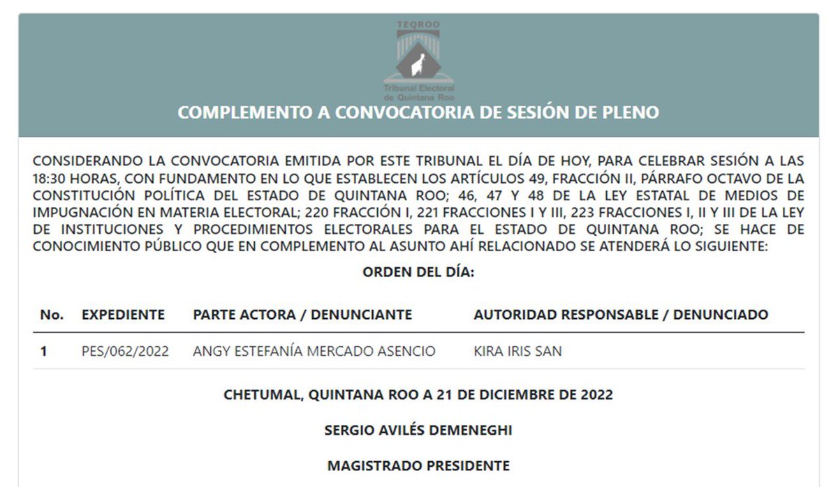 TEQROO_Oficial's tweet image. #AvisoComplementario | El @TEQROO_Oficial atenderá un asunto más en la Sesión de Pleno convocada para este 21/12/2022 a las 18:30 horas, la cual podrás visualizar en #vivo a través de nuestro Face Live y Canal de YouTube. 

A continuación, los asuntos: bit.ly/3hKdmm0