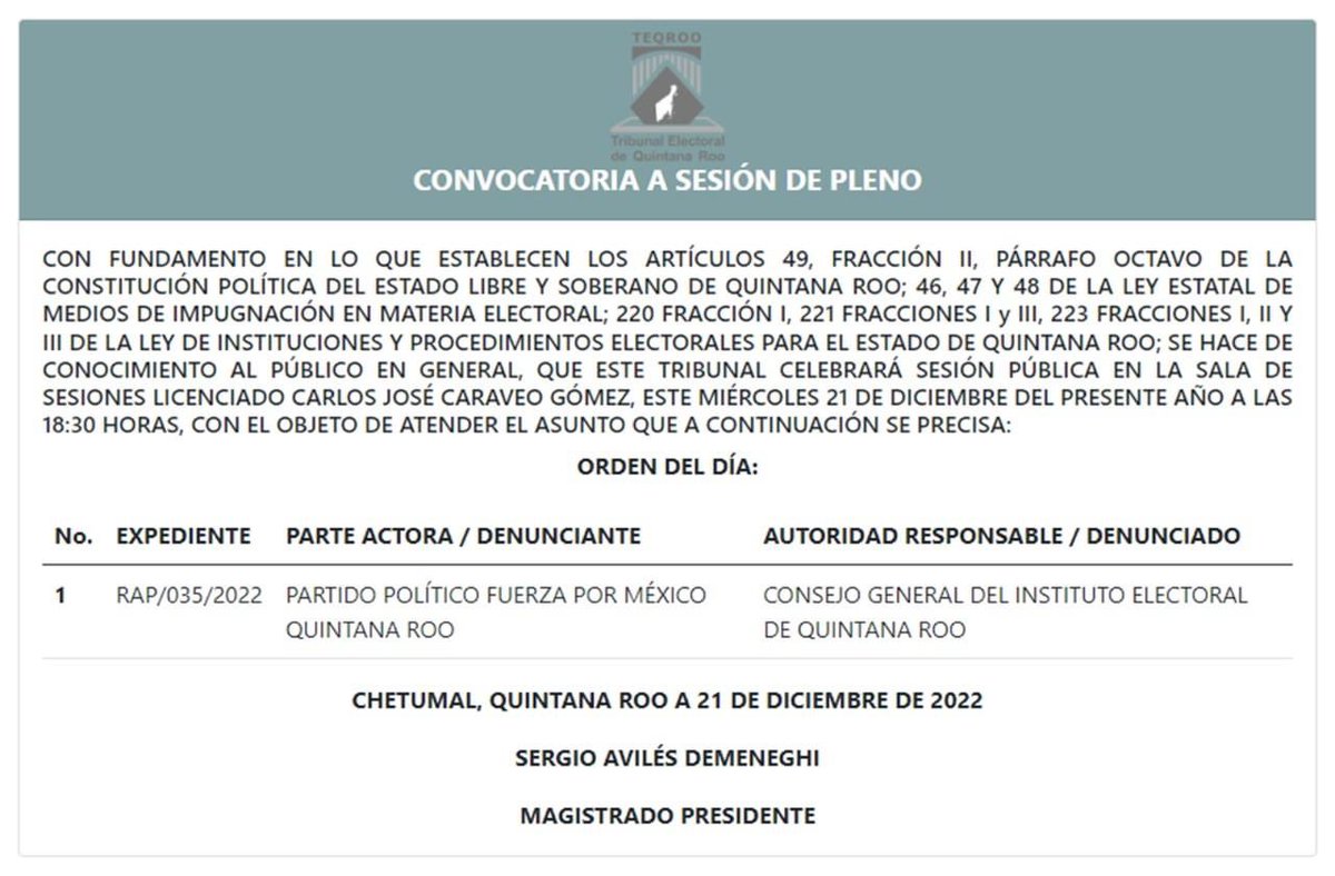 TEQROO_Oficial's tweet image. #AvisoComplementario | El @TEQROO_Oficial atenderá un asunto más en la Sesión de Pleno convocada para este 21/12/2022 a las 18:30 horas, la cual podrás visualizar en #vivo a través de nuestro Face Live y Canal de YouTube. 

A continuación, los asuntos: bit.ly/3hKdmm0
