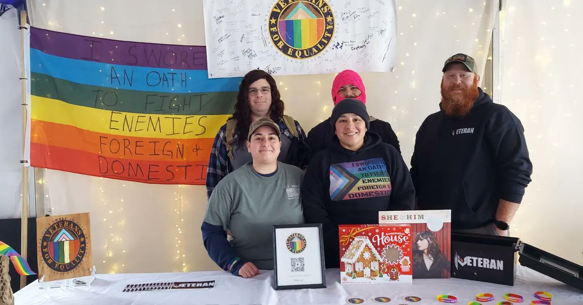 VFE_Gen's tweet photo. Happy Holidays from your Veterans For Equality family! Come and find us tonight at Austin Trail of Lights' inaugural PRIDE night!

We are raffling off (3) $25 gift cards to The Perfectly Imperfect Baking Company and a holiday bundle, with a gingerbread house and Christmas vinyl. https://t.co/tJt6O2Mi8t