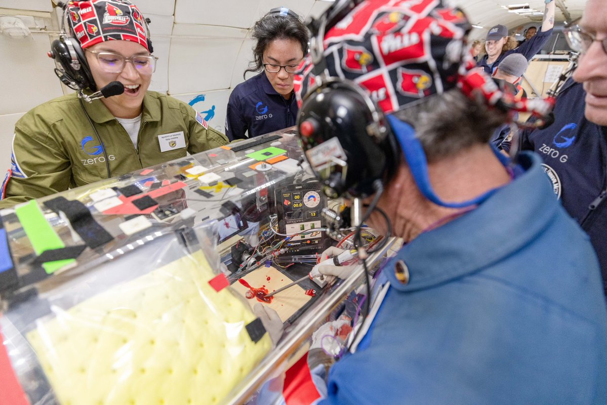 NASA_Technology's tweet photo. It’s just rocket surgery! A NASA-supported space surgery system from @uofl &amp; @PurdueAeroAstro was tested in #microgravity on a Zero Gravity Corp. flight in November, alongside @UCBerkeley's “Lab-on-a-Chip” which could provide health monitoring in space: https://t.co/0f306oknNb https://t.co/BdPNUWpXd8