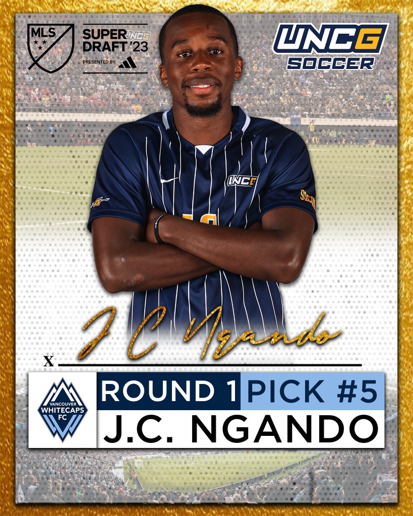 UNCGsoccer's tweet photo. 🚨 Round 1, Pick 5 🚨 

@ngando_ is headed to @WhitecapsFC ‼️ 🤩

#SuperDraft | #letsgoG | #NCAASoccer https://t.co/GsYzZwdZyy