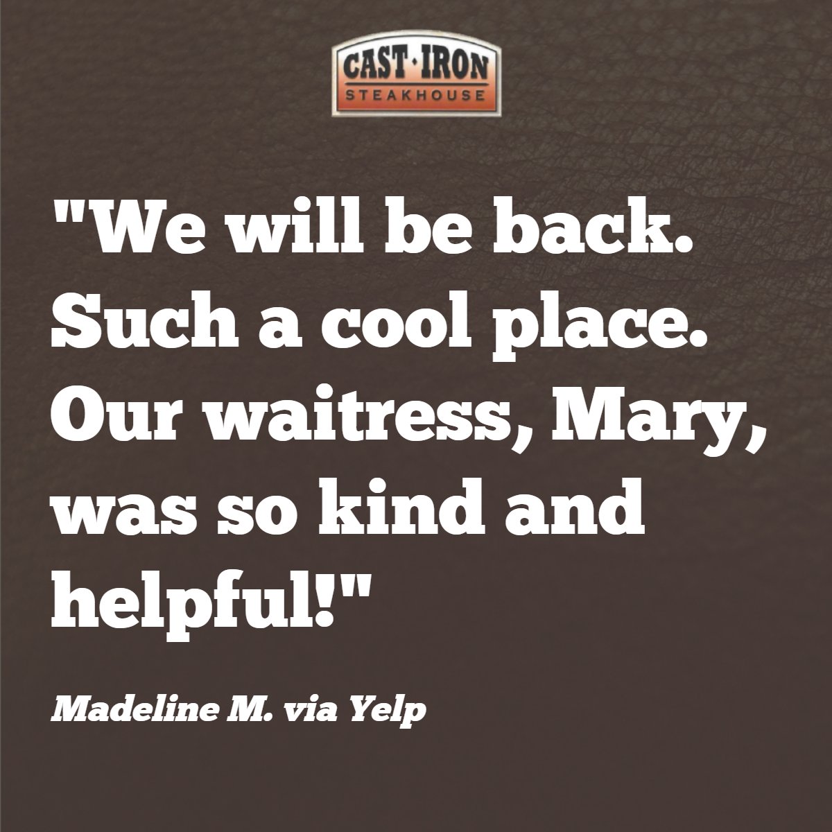 castironsteak's tweet photo. For stand-out service, you have to dine with us. Thanks for this excellent review, Madeline! #IndianaSteakhouse #AngusBeef #CertifiedDelicious https://t.co/fLX2w62r5f