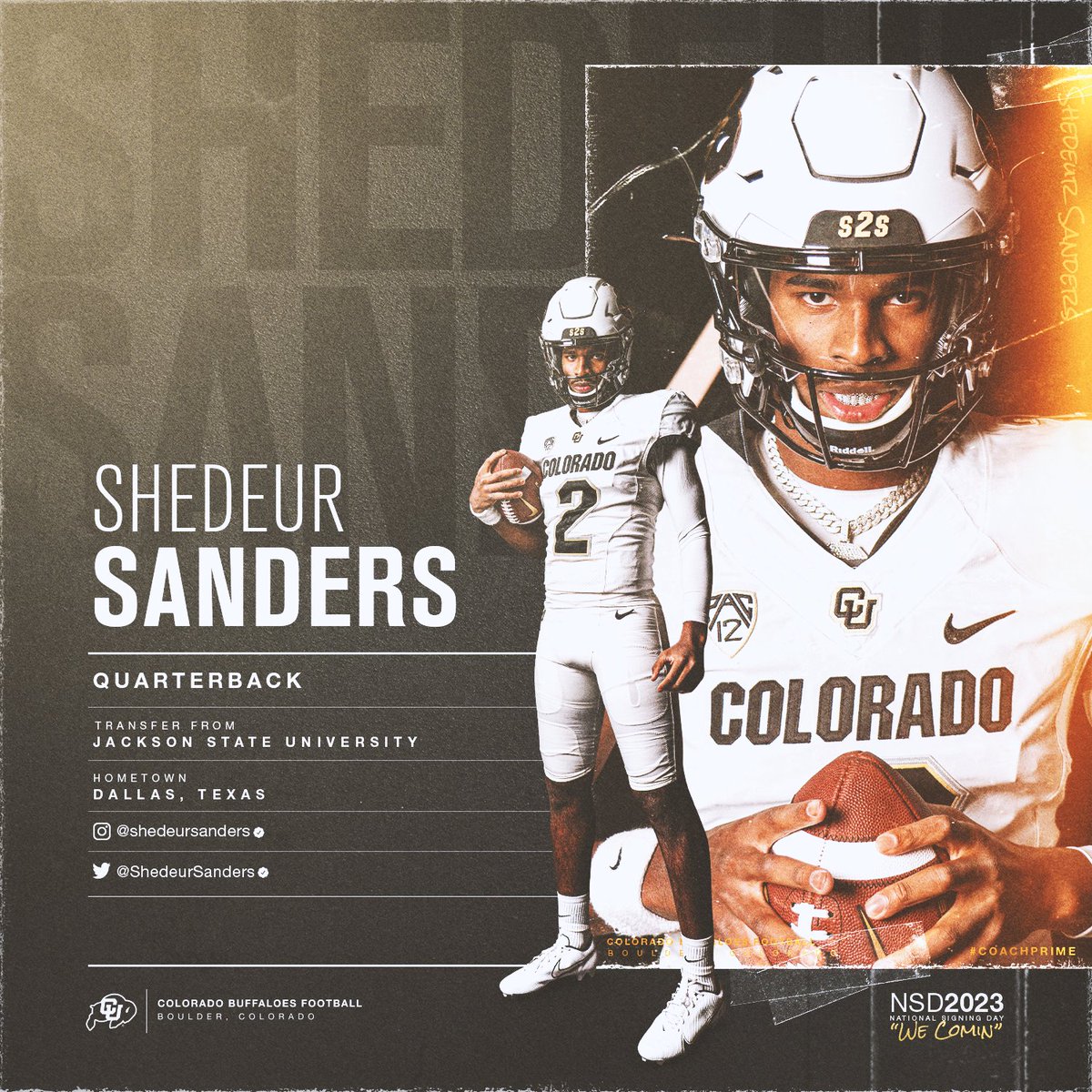 It's official. ✍️

<a href="/ShedeurSanders/">Shedeur Sanders</a> is a Colorado Buffalo 

#WeComing | #GoBuffs
