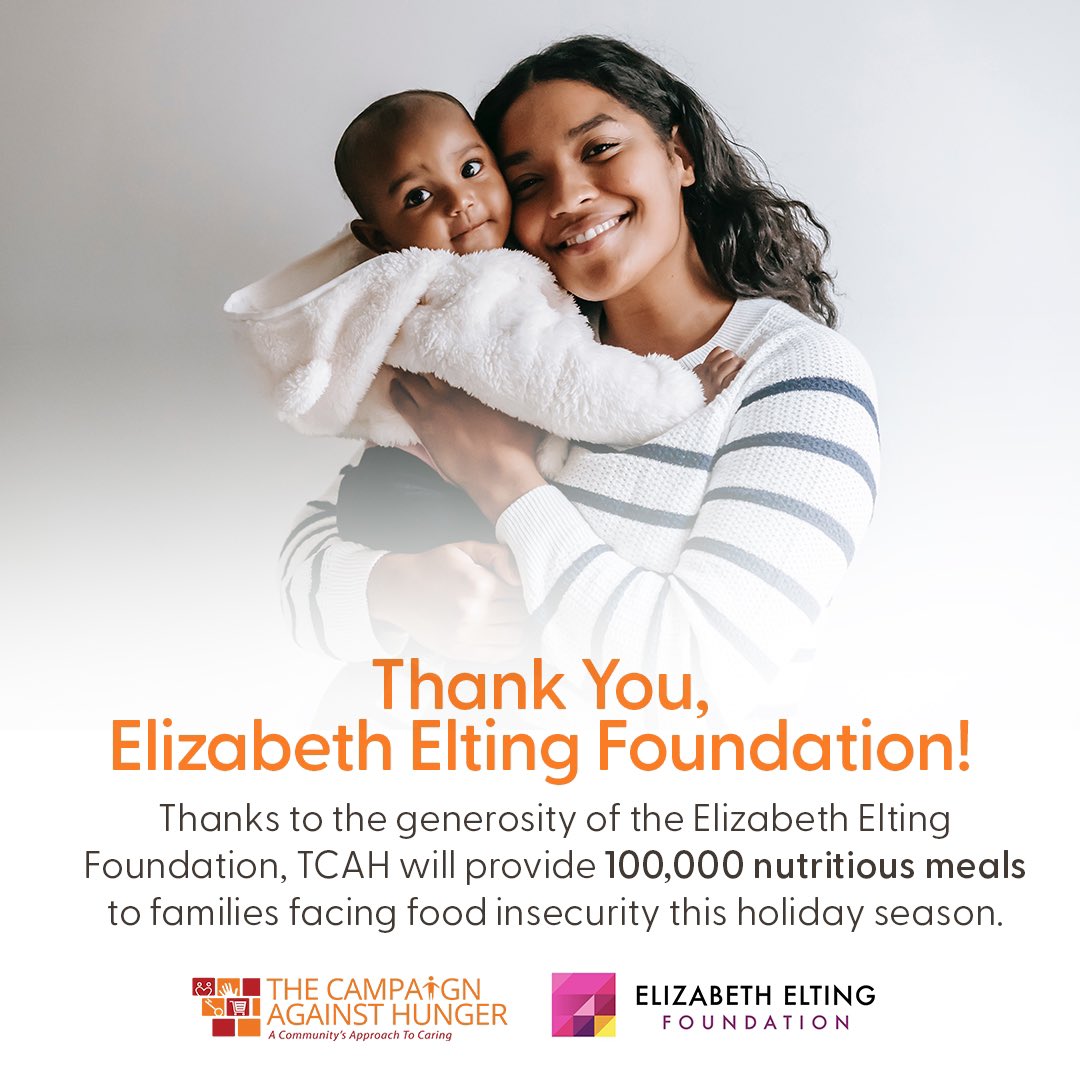 The Campaign Against Hunger (@tcahnyc) on Twitter photo We are grateful for the continual support of the Elizabeth Elting Foundation who will help us to provide 100,000 nutritious meals to families facing food insecurity this holiday season! Thank you for your partnership and commitment to community driven action and care. <a href="/LizElting/">Liz Elting</a> We are grateful for the continual support of the Elizabeth Elting Foundation who will help us to provide 100,000 nutritious meals to families facing food insecurity this holiday season! Thank you for your partnership and commitment to community driven action and care. <a href="/LizElting/">Liz Elting</a>