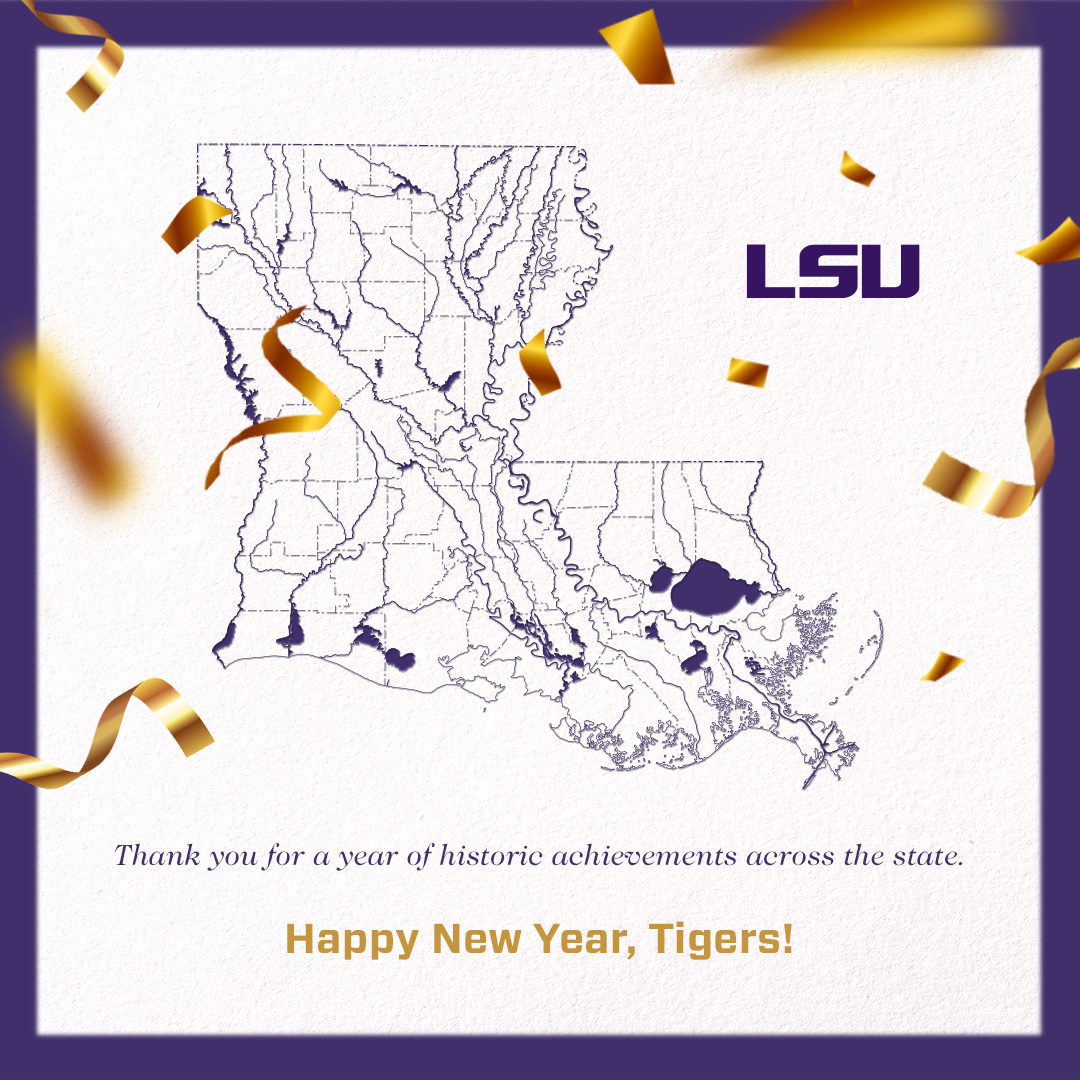 LSU's tweet image. Happy New Year, Tigers! 🎆🎉