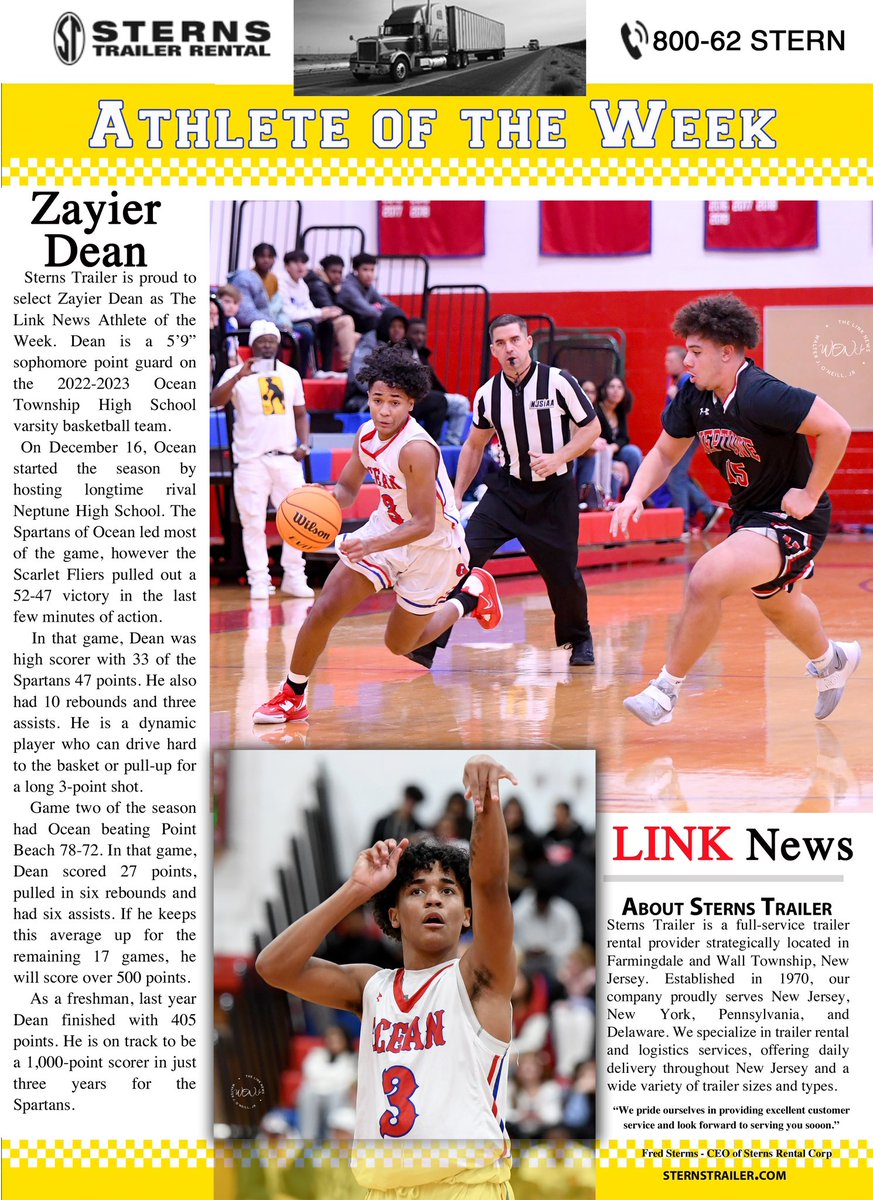 TheLinkNews's tweet image. Congratulations to Zayier Dean of @OTSpartanBBall @Oceanathletics as Sterns Trailer selects him as The Link News Athlete of the Week