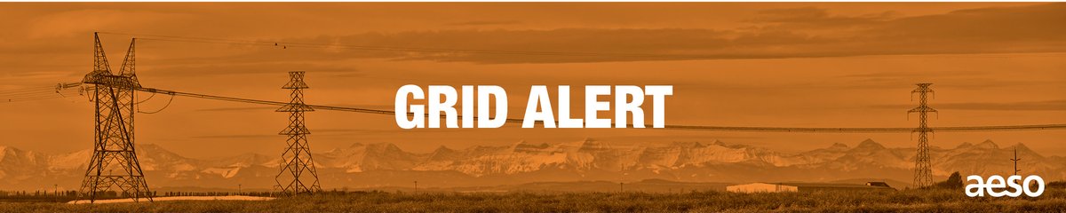 theAESO's tweet photo. The AESO declared a Grid Alert at 4:24 p.m. as frigid temperatures affected some generation facility operations. 
Please consider conserving electricity through peak consumption hours of 4-7 p.m. Check out our website for tips: https://t.co/LfEEnjP5F5 https://t.co/UXjbvi48lA
