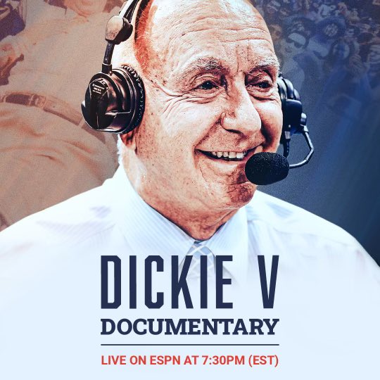 DickieV's tweet photo. My documentary was selected to be shown on @ESPN on Christmas Eve - 7:30 Pm. It will take u thru my 44 years ESPN plus my coaching days &amp; my battles vs Melanoma -Lymphoma- 2 major vocal cord surgeries - Hope it inspires YOU! https://t.co/iGh6bzibTr