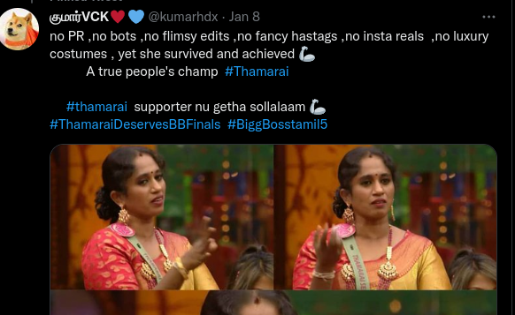 kumarhdx's tweet photo. #thamarai #BiggBossTamil6 #taskbeastthamarai https://t.co/8ymwfT5UpV
