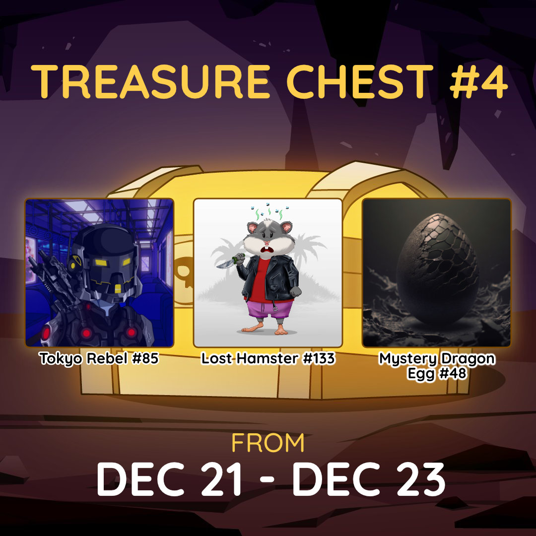 #nft #giveaway

TREASURE CHEST #4
This is our last chest before our final Big Booty Chest 😱🔥

1. Like &amp; retweet
2. Follow <a href="/POTMTreasures/">POTM Treasures</a>, <a href="/TheTokyoRebels/">The Tokyo Rebels</a>, <a href="/Julez_JD/">julez_jd 🔥</a>, <a href="/LostHamsters/">Lost Hamsters</a>, <a href="/MaxLostHamster/">Max - Lost Hamsters - 🐹</a>, @Myth_of_Dragons, <a href="/cron0721/">Cr⭕️n0721</a> &amp; <a href="/ChexEvo/">ChexEvo.eth</a>
3. Tag 3 friends

Ends DEC 23. Good luck!