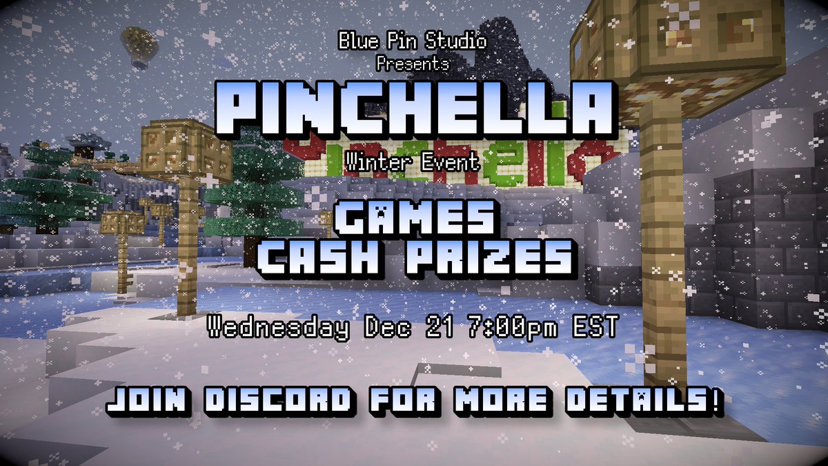 It's that time of year yet again, another Pinchella event! Our Minecraft server is hosting an evening of mini-games, and prizes! Come joins us at 135.148.39.151:25566 on Java Minecraft! Or check our discord for other cool stuff

#indiegame #indiedev #giveaway #gamegiveaway