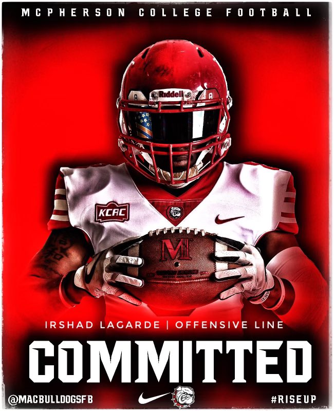 Locked in! I am proud to say I am committing to <a href="/MACBulldogsFB/">McPherson Football</a>. I would like to thank god and my coaches for setting the path for me. #RiseUp 

<a href="/BryceChavis/">Bryce Chavis</a> <a href="/headcoachmiller/">@headcoachmiller</a> <a href="/CoachVas_BHP/">Coach Vasquez</a> <a href="/michaelJreed4/">LASC COUGARS</a> <a href="/CoachDowty/">Dean Dowty</a> <a href="/CDublins14/">Corey Walsh</a>