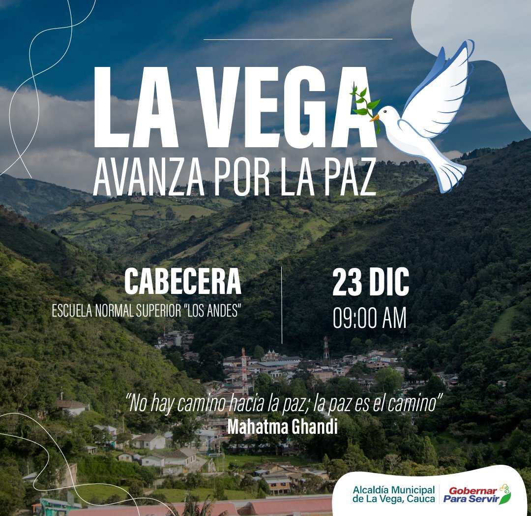 #PazGPS || Invitamos a todos los caucanos a sumarse a las jornadas "LA VEGA AVANZA POR LA PAZ" que se desarrollarán en todos los municipios en coordinación con <a href="/GobCauca/">Gobernación del Cauca</a> 
Nuestros territorios necesitan, reclaman y merecen tiempos de paz.