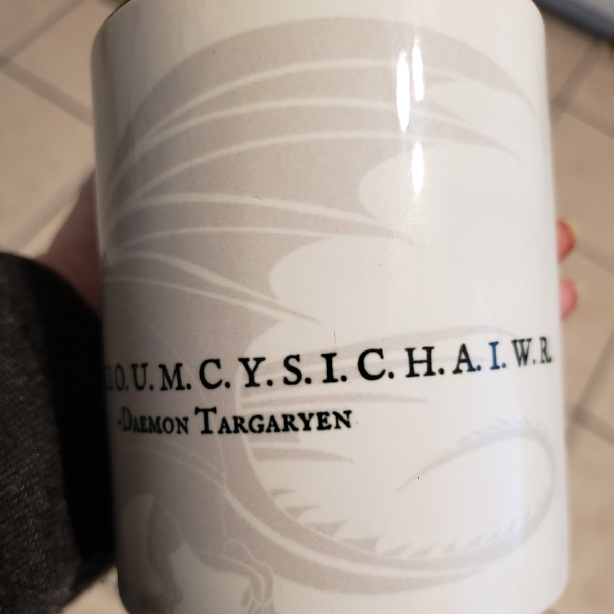 Please bear witness to this absolutely insane mug that my sister got me for Hanukkah. Do you know which Daemon line this is?
