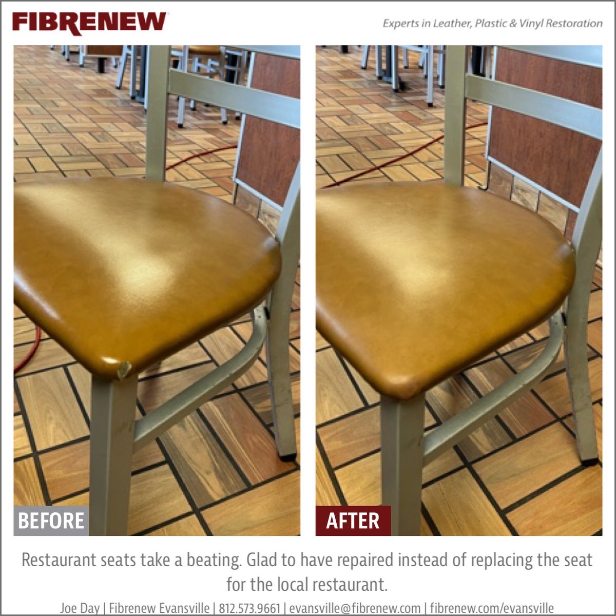 FibrenewEVV's tweet photo. As Restaurant Day comes to an end, here are a few of the repairs and replacements that we completed today! #restaurantupholstery #vinylrepair https://t.co/pYNmKIsV08