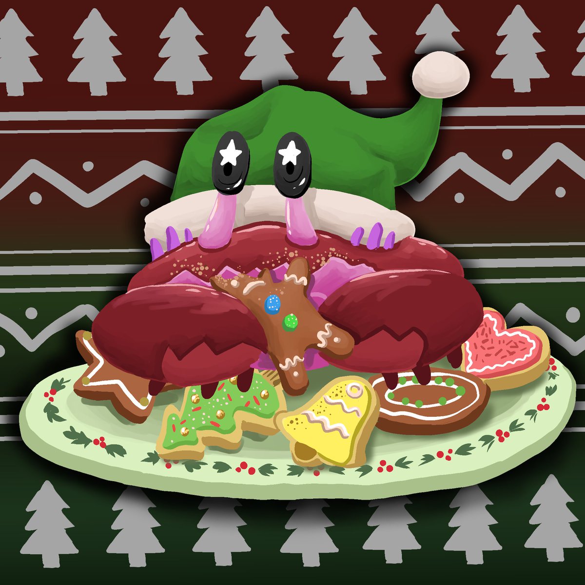 Hey everybody! Happy Humpday! 🐫🎄

Hope everyone's doing well with their holidays preparations! We made some cookies recently for the nieces and nephews, and it's always quite joyful chaos. 

"Crabby's Christmas"
Digital Drawing
December 2017

#drawing #xmas #cookies #crab #art