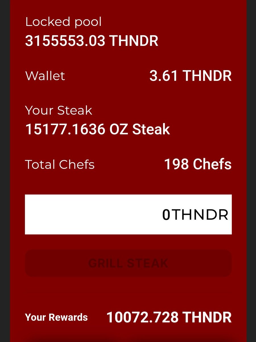 DrEvilsauce's tweet photo. Sizzle Sizzle, Fam! Today I seasoned up $1.08 in $THNDR and increased my steak by 1193 fat ounces!! Hot damn!
@CronoSteakHouse @ISLAND_THUNDER @THNDR_Token
#GetGrilling #FeelTheTHNDR https://t.co/UOe5gM7Sr5
