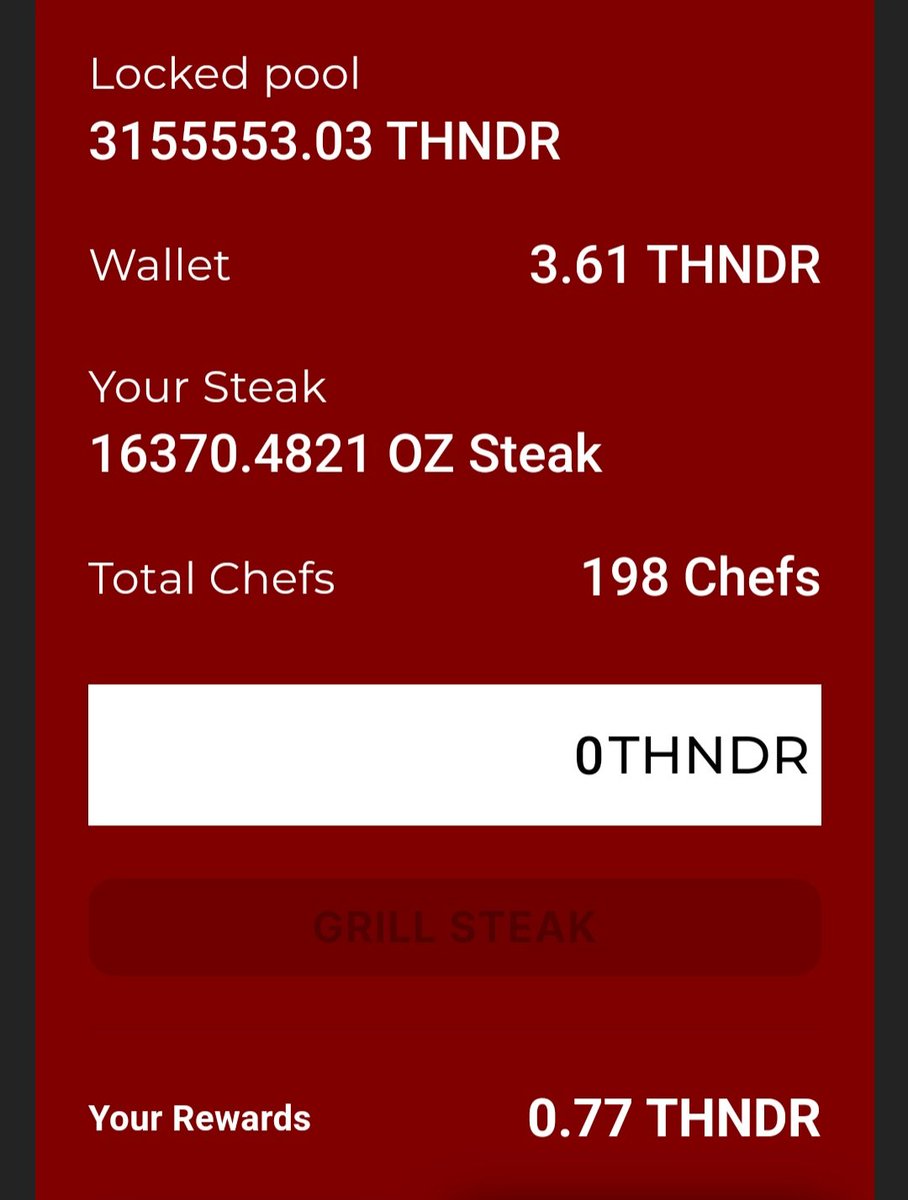 DrEvilsauce's tweet photo. Sizzle Sizzle, Fam! Today I seasoned up $1.08 in $THNDR and increased my steak by 1193 fat ounces!! Hot damn!
@CronoSteakHouse @ISLAND_THUNDER @THNDR_Token
#GetGrilling #FeelTheTHNDR https://t.co/UOe5gM7Sr5