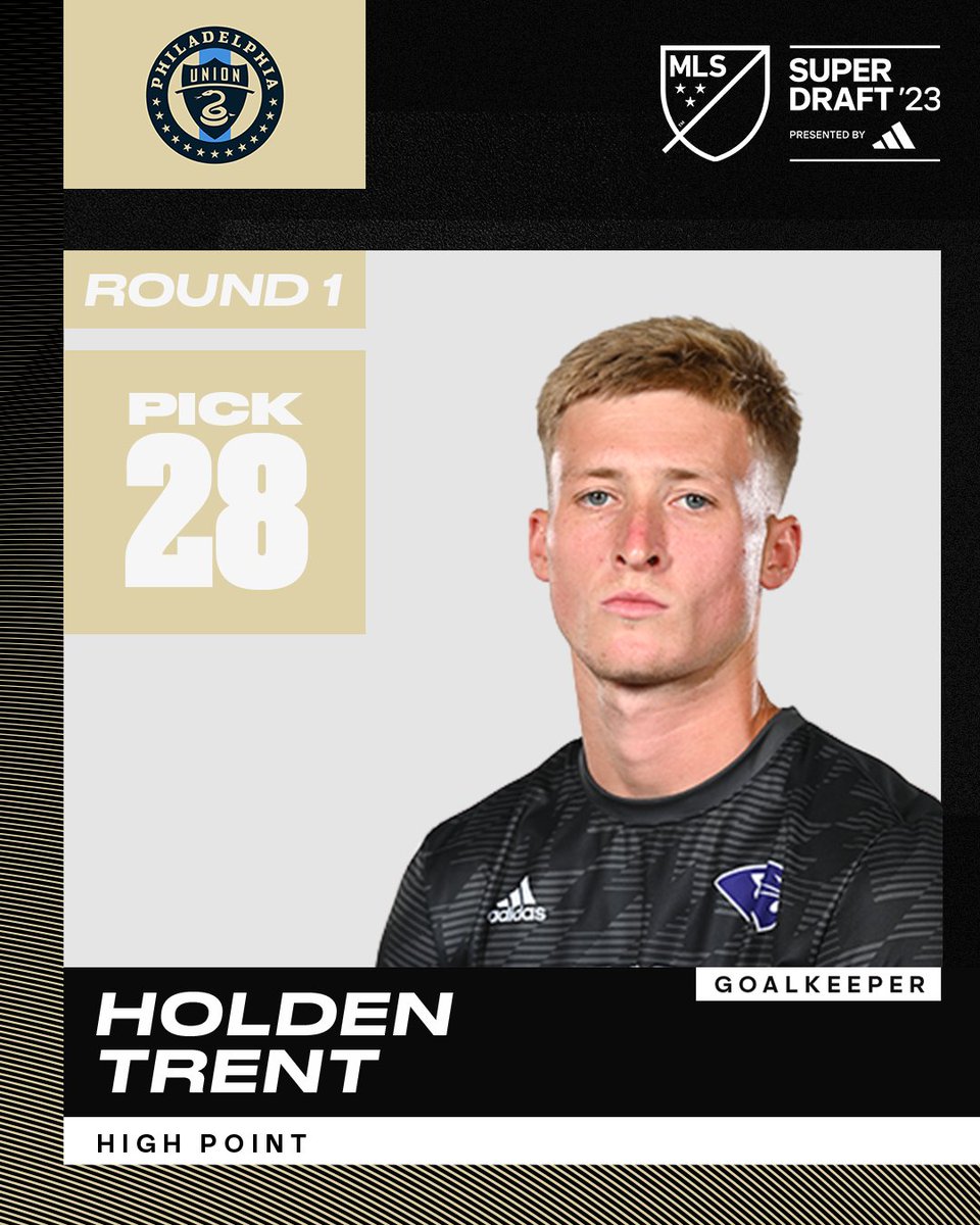 With the No. 28 overall pick in the 2023 MLS #SuperDraft, <a href="/PhilaUnion/">Philadelphia Union</a> select goalkeeper Holden Trent.