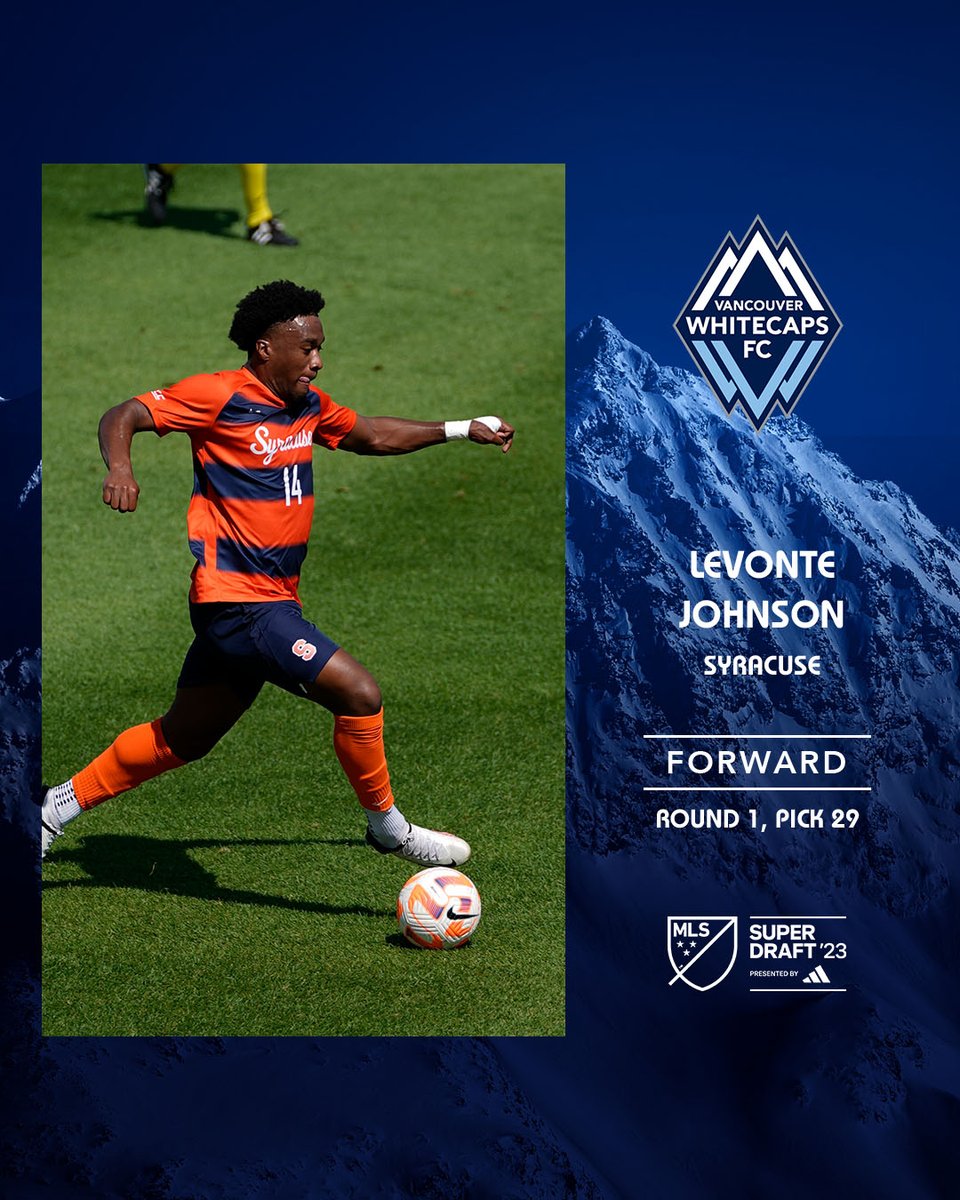 With the 29th overall pick in the 2023 <a href="/MLS/">Major League Soccer</a> #SuperDraft, Whitecaps FC select striker Levonte Johnson from <a href="/CuseMSOC/">Syracuse Men's Soccer</a>.
 
#VWFC | <a href="/LevonteJohnson_/">Levonte Johnson</a>