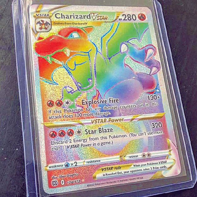 ShiningDanny1's tweet image. Pulled this beauty the other day and just had to show it off~ I love rainbow cards!🌈💖✨
#charizard #charizardvstar #vstar  #rainbowcharizard #tcg #pokemon #pokemoncard #rainbowrare