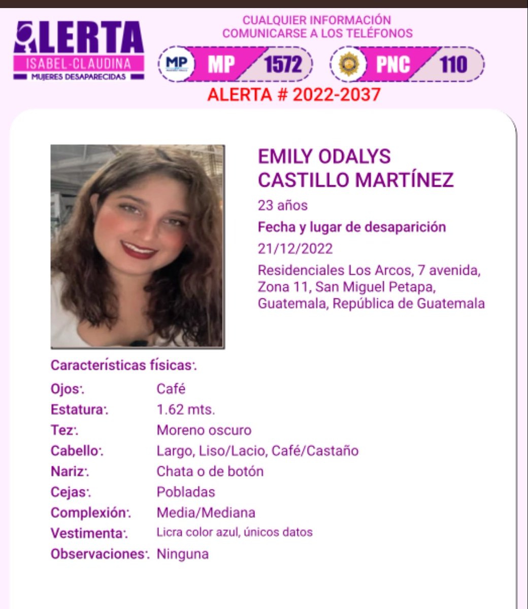oleadafemgt's tweet photo. Abrimos nuestros dms por si alguien tiene información de donde está Emily https://t.co/AEUqyvCsCI