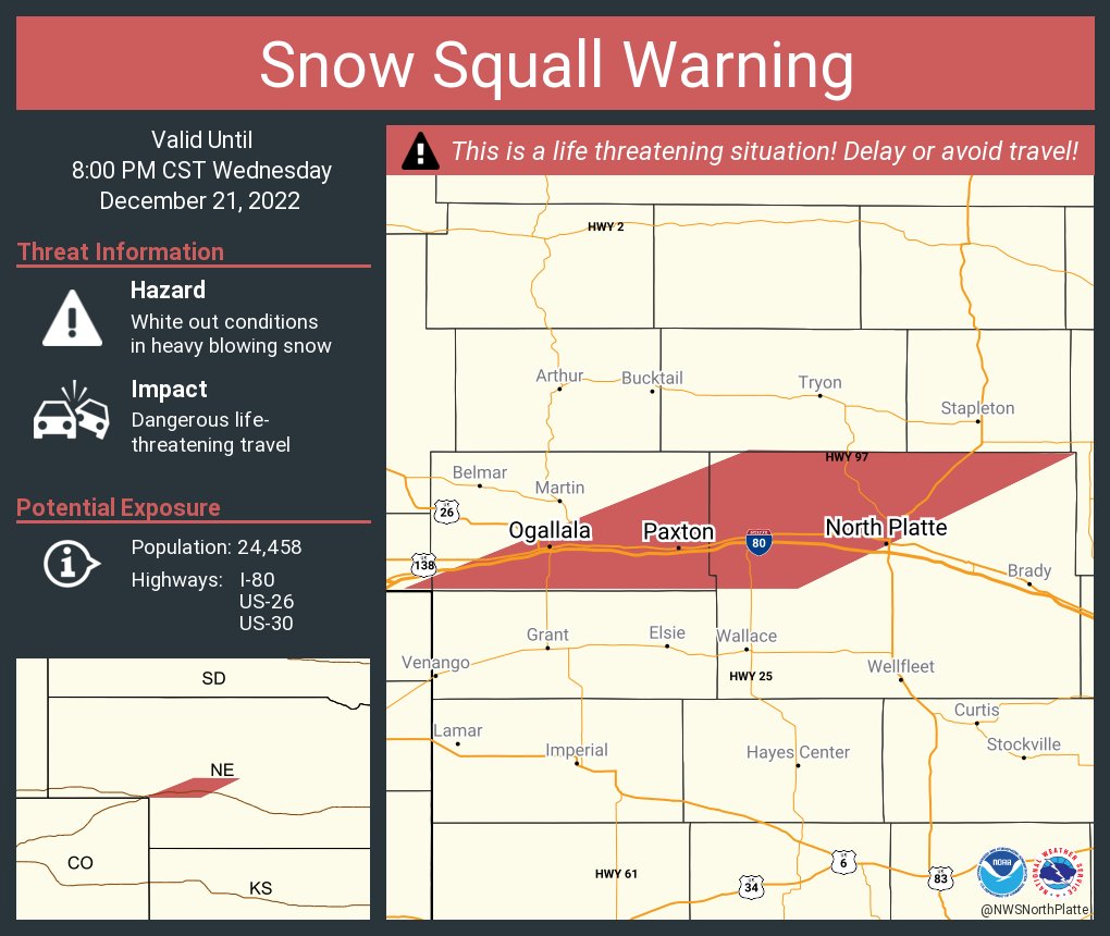 NWS North Platte on Twitter "A snow squall warning is in effect until