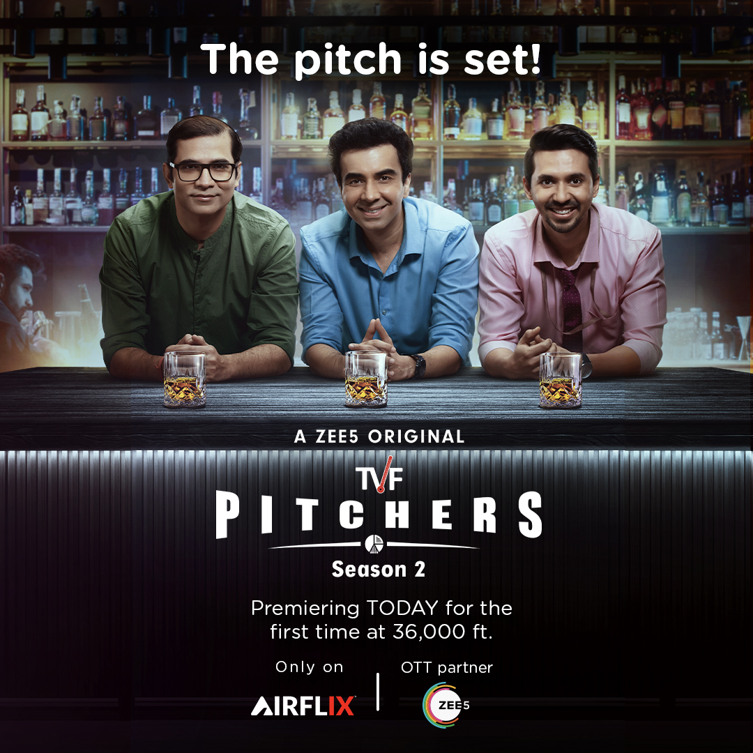 AirIndiaX's tweet photo. It’s happening today! We are all set for this one-of-a-kind premiere of TVF Pitchers S2 at 36,000ft for the first time in history. Come, join us for this special moment! #PitchersOnAirFlix #PremiereInAir #FunOfFlying #EntertainmentElevated https://t.co/4KvHzrU4qJ