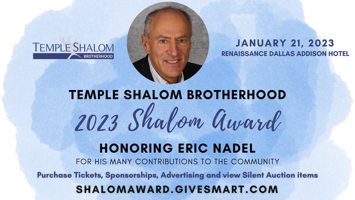 TSBrotherhood's tweet photo. We are less than a month away from the 15th Shalom Award honoring @nadeler for his great work in the local community.

@radiohicksie will be there. Will you?

Jan 21, 2023
https://t.co/nxBExdcEhm

@ideationstudio
@Boys_Vox 
@JaredSandler 
@coopmavs 
@JoshBogorad 
@Evan_P_Grant https://t.co/r6bTAG24bJ