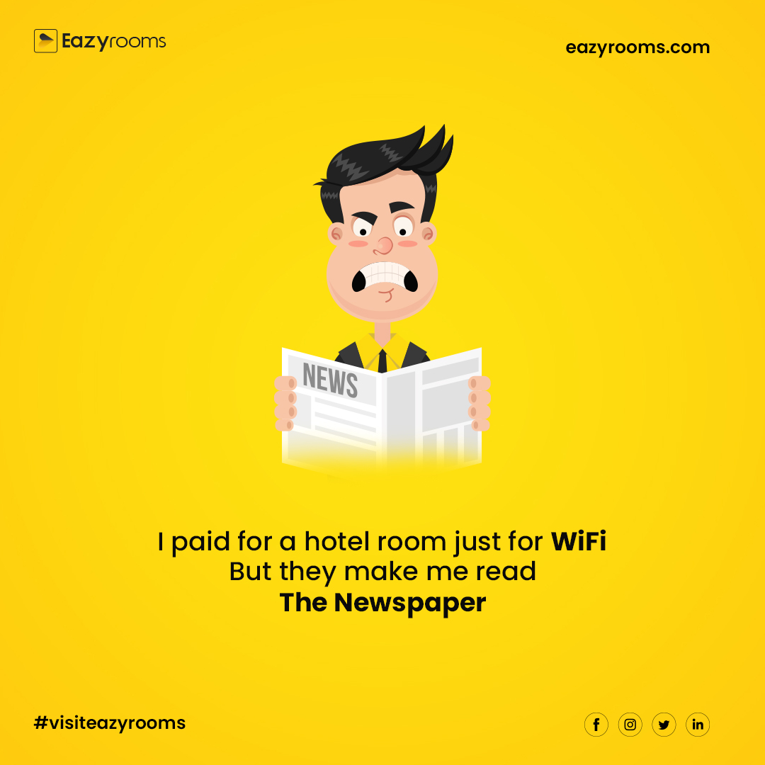 Hey! Did you also face problems when staying in a hotel? We have all been there at least once in our lives. Nowadays, having access to WiFi is crucial.
.
.
.
.
.
.
#EazyRooms #HotelApplication #PlatformForHotels #Hotelmeme #Guestmemes #Hotelmemes #Funnymeme #Funnymemez