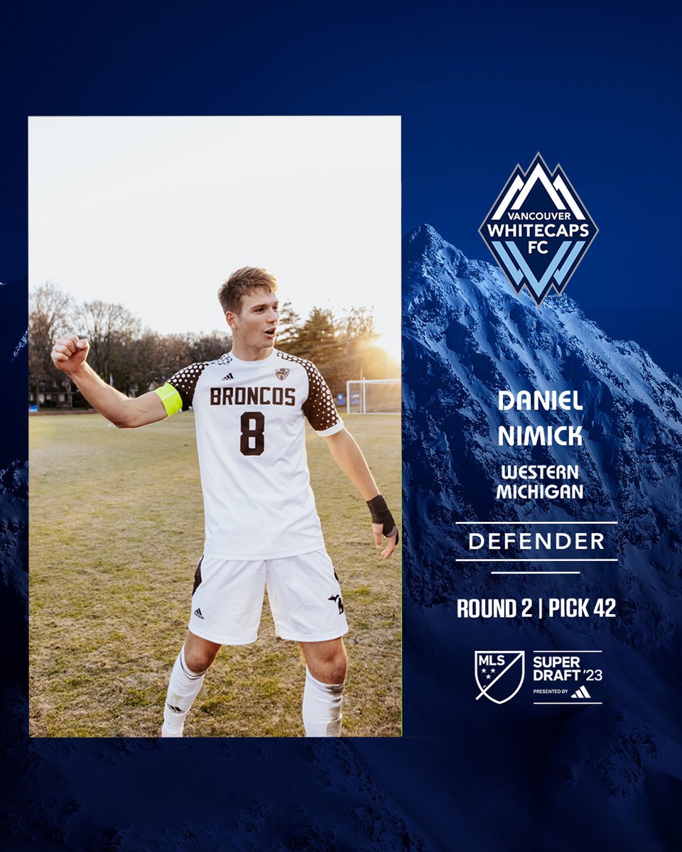 With the 42nd overall pick in the 2023 MLS #SuperDraft, Vancouver Whitecaps FC select <a href="/dan_nimick/">Daniel Nimick</a> from <a href="/WMUMensSoccer/">WMU Men's Soccer</a>. 

Congratulations Dan Nimick, Western Michigan's community is excited to see you at the next level!🍁🤩