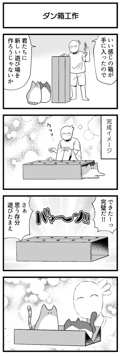 猫飼いさんは思わず共感しちゃうかも？箱で愛猫たちの遊び場を作ったときのお話を描いた猫漫画！